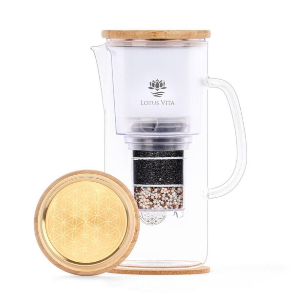 Lotus Vita Enya Wasserfilter Glas-Filterkanne Natura Plus - 24K Gold-Edition