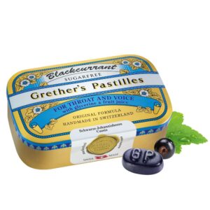 Grethers Blackcurrant Silber zuckerfreie Pastillen