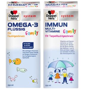 Doppelherz® system Omega-3 flüssig family + system Immun Multivitamine family