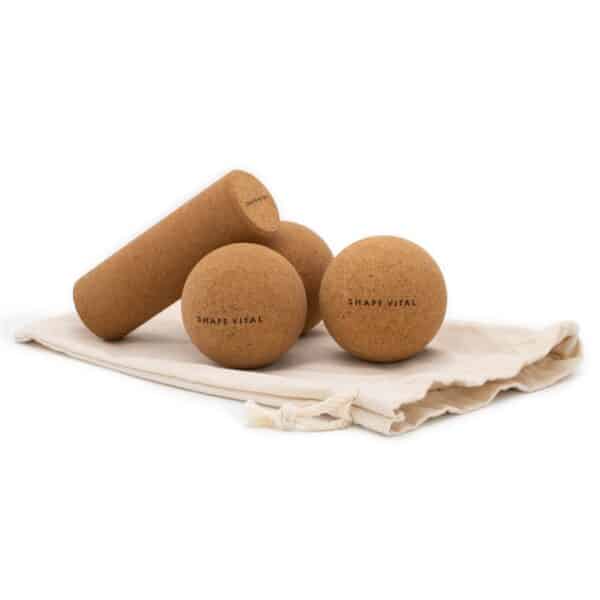 Shapevital Natürliches Kork Faszienball und Massageset | inkl. Jute Beutel