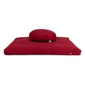 Medi-Set Eco: Meditationskissen Rondo Flach ECO Dinkel & Meditationsmatte Zabuton ECO Bordeaux