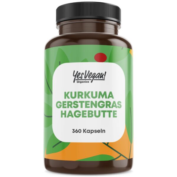 Yes Vegan® Bio Kurkuma Gerstengras mit Hagebutte extra hochdosiert - Kapseln